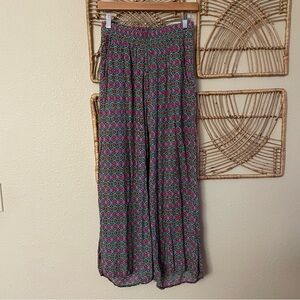 Natural Life Palazzo Pants Boho Floral Smocked Waist Wide Leg Women's Sz S B19